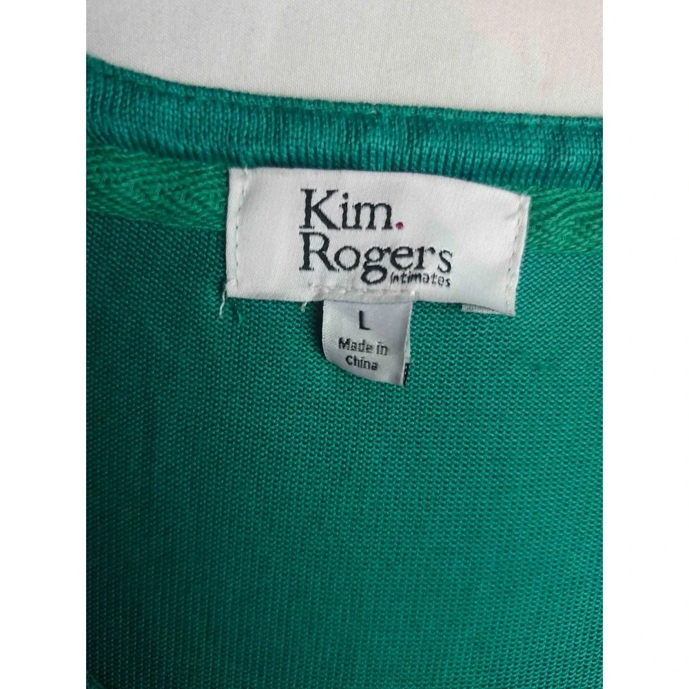 Kim Rogers Intimates Pajama Top Women L Green Knit Soft Cozy Stretch Lightweight